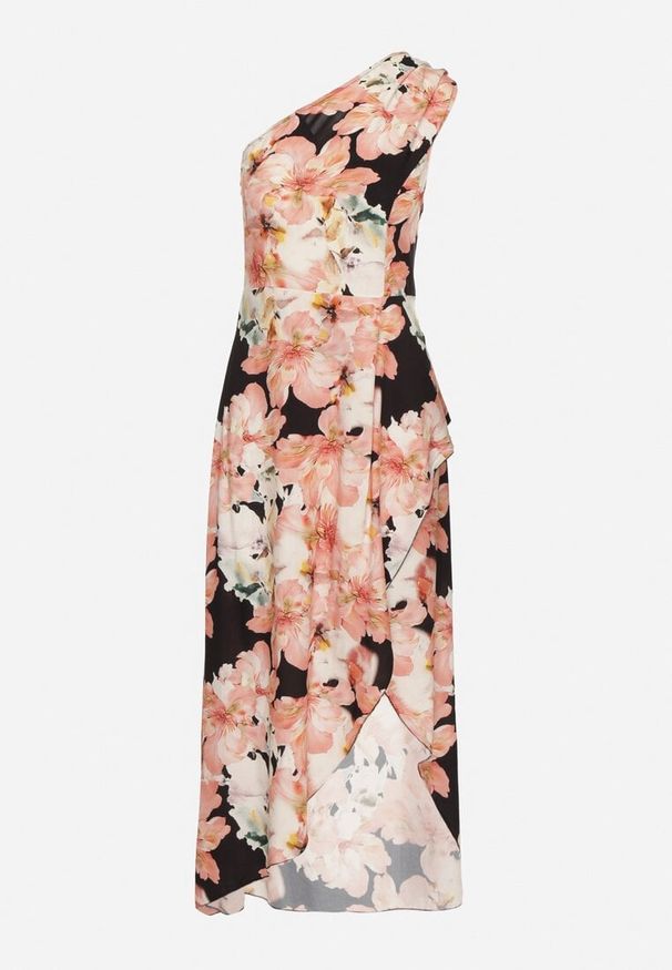 Born2be - Czarna Wiskozowa Kwiatowa Sukienka o Asymetrycznym Kroju Lironia. Okazja: na co dzień. Kolor: czarny. Materiał: wiskoza. Wzór: kwiaty. Sezon: wiosna, lato. Typ sukienki: asymetryczne. Styl: elegancki, casual