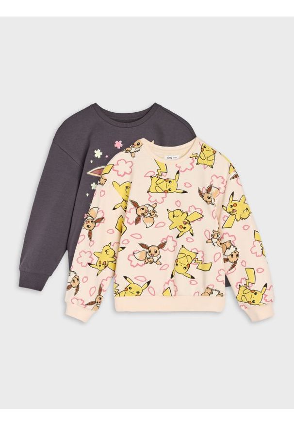 Sinsay - Bawełniana bluza crewneck ze wzorem Pokemon 2 pack - szary. Kolor: szary. Materiał: bawełna