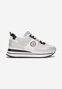 Renee - Srebrne Sneakersy na Niskiej Platformie Zdobione Brokatem Efinas. Kolor: srebrny. Wzór: aplikacja. Obcas: na platformie #3