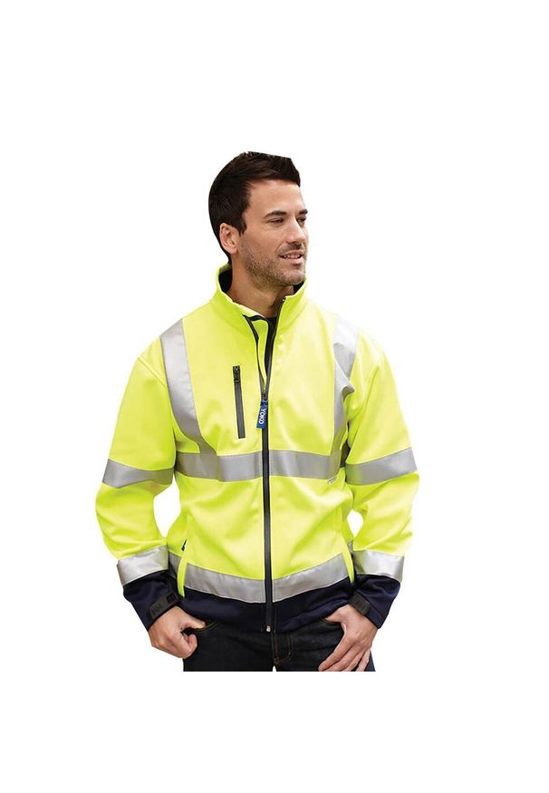 YOKO - Męska Kurtka Sofshell HiVis. Kolor: żółty, wielokolorowy, niebieski