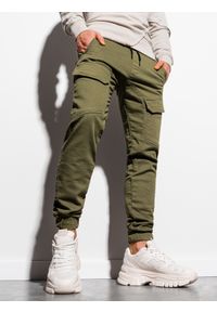 Ombre Clothing - Spodnie męskie joggery P925 - khaki - XXL. Okazja: na co dzień. Kolor: brązowy. Materiał: bawełna, poliester, elastan. Styl: casual #1