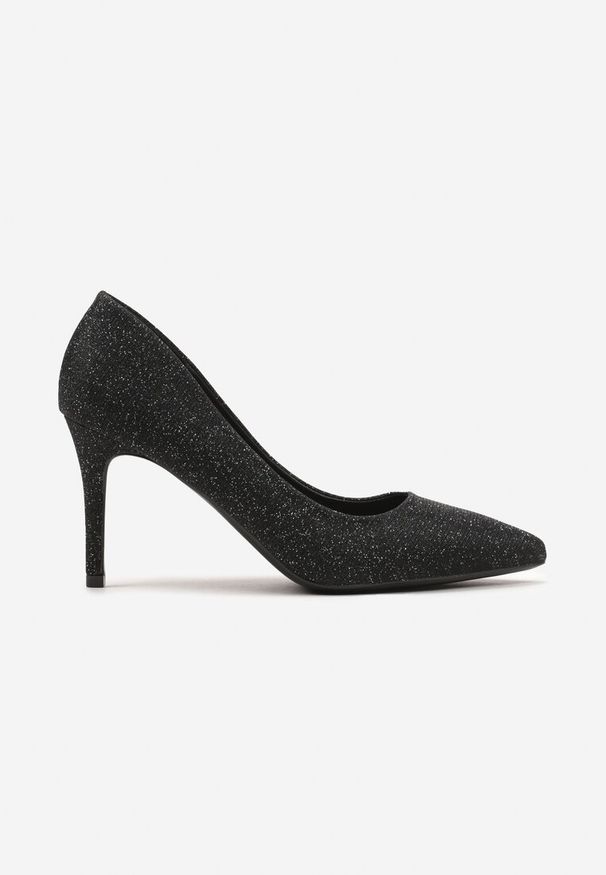 Renee - Czarne Eleganckie Brokatowe Czółenka Vlioressa. Nosek buta: otwarty. Kolor: czarny. Materiał: materiał. Obcas: na obcasie. Styl: elegancki. Wysokość obcasa: średni