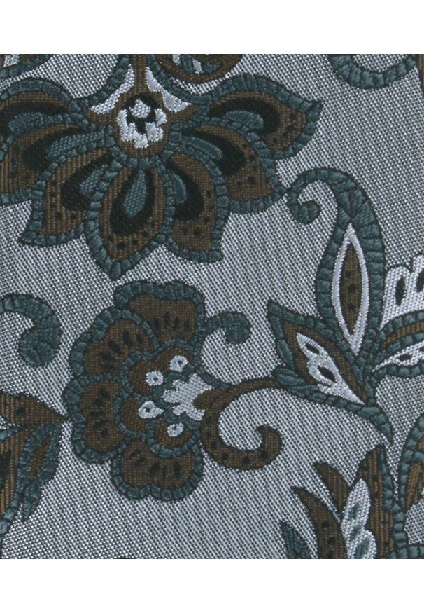 Męski Krawat - Chattier - Stalowy w Kwiaty. Kolor: szary. Materiał: tkanina. Wzór: kwiaty. Styl: elegancki, klasyczny, wizytowy