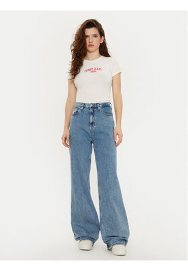 Tommy Jeans T-Shirt DW0DW19435 Écru Slim Fit. Materiał: bawełna