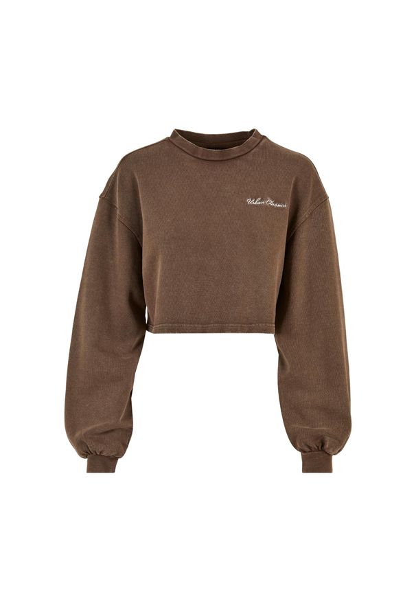 Bluza kołnierz rong krótka frotte z małymi haftami dla kobiet Urban Classics. Kolor: brązowy. Długość: krótkie. Wzór: haft