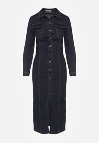 Renee - Granatowa Taliowana Sukienka Jeansowa o Koszulowym Fasonie Nezavia. Kolor: niebieski. Materiał: jeans. Typ sukienki: koszulowe. Styl: elegancki. Długość: midi #7