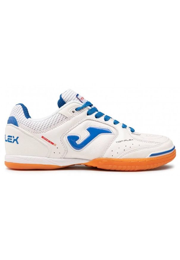Buty piłkarskie męskie Joma Top Flex 2301 Indoor. Zapięcie: sznurówki. Kolor: niebieski, wielokolorowy, biały. Materiał: skóra, syntetyk, materiał, guma. Szerokość cholewki: normalna. Sport: piłka nożna