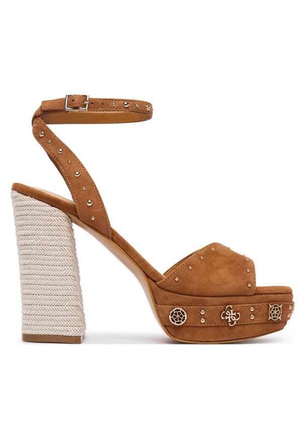 Guess Sandały FLJV2C SUE03 Brązowy jasny. Kolor: brązowy. Materiał: skóra, zamsz