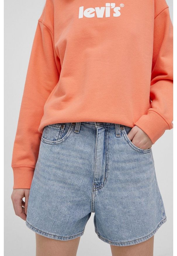 Levi's® - Levi's szorty jeansowe damskie gładkie high waist 39451.0009-LightIndig. Okazja: na spotkanie biznesowe, na co dzień. Stan: podwyższony. Kolor: niebieski. Materiał: jeans. Wzór: gładki. Styl: biznesowy, casual