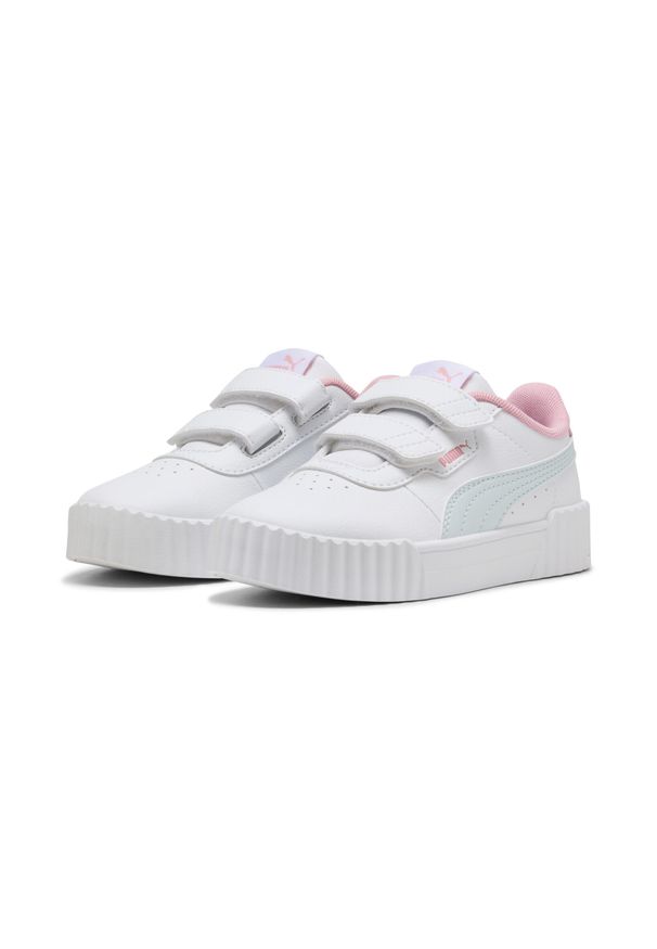 Puma - Dziecięce sneakersy Carina 3.0 PUMA White Sea Glass Blue. Okazja: na plażę, na uczelnię. Kolor: niebieski, wielokolorowy, biały. Sezon: lato. Sport: tenis, joga i pilates