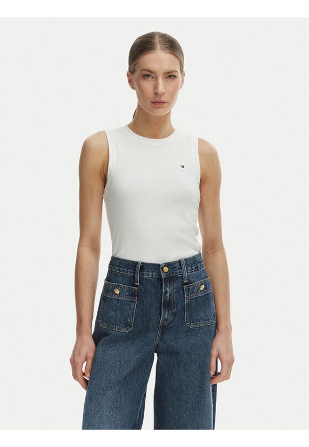 TOMMY HILFIGER - Tommy Hilfiger Top WW0WW47806 Écru Slim Fit. Kolor: kremowy. Materiał: bawełna