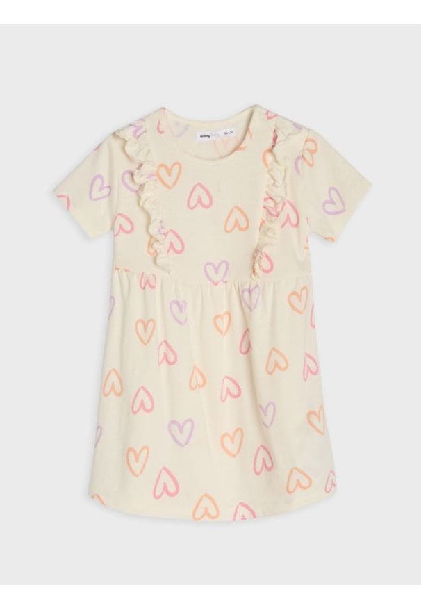 Sinsay - Bawełniana sukienka dresowa ze wzorem - kremowy. Kolor: kremowy. Materiał: bawełna, dresówka