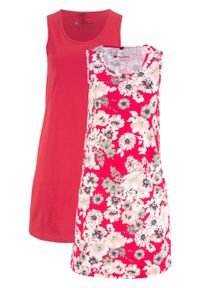 Sukienka z dżerseju (2 szt.) bonprix czerwony w kwiaty + czerwony. Kolor: czerwony. Materiał: jersey. Wzór: kwiaty #1