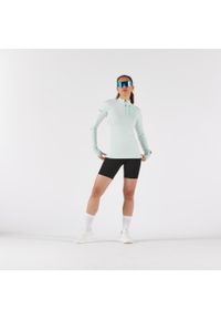 KIPRUN - Koszulka do biegania z długim rękawem damska Kiprun Run 500 Warm ocieplana. Kolor: zielony, niebieski, wielokolorowy. Materiał: materiał. Długość rękawa: długi rękaw. Długość: długie. Sport: bieganie