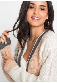 bonprix - Sweter bez zapięcia oversize. Kolor: beżowy. Wzór: aplikacja, geometria