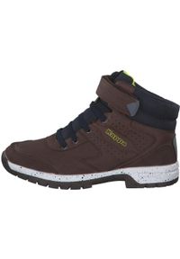 Buty do chodzenia dla dzieci Kappa Lithium K. Wysokość cholewki: za kostkę. Zapięcie: rzepy. Kolor: brązowy, niebieski, wielokolorowy. Materiał: syntetyk, tkanina, materiał. Szerokość cholewki: normalna. Sport: turystyka piesza