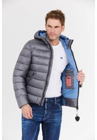 Blauer USA - BLAUER Szara puchowa kurtka męska Virgil z kapturem, Rozmiar M. Typ kołnierza: kaptur. Kolor: szary. Materiał: puch #4