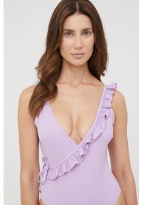 Pieces strój kąpielowy Victoria kolor fioletowy lekko usztywniona miseczka. Kolor: fioletowy. Materiał: dzianina. Wzór: gładki