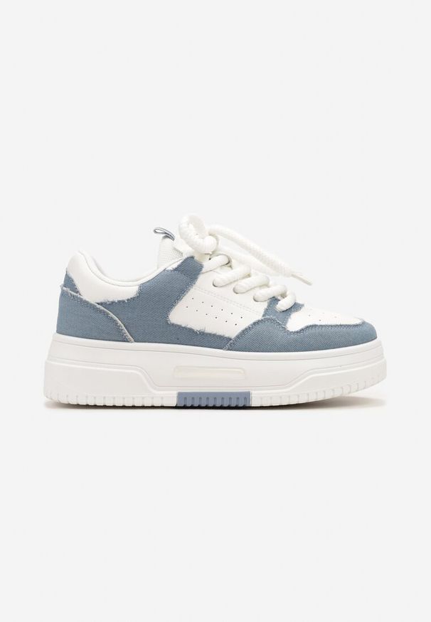 Renee - Biało-Niebieskie Sneakersy na Platformie Wiązane na Szerokie Sznurowadła Viletra. Kolor: biały. Szerokość cholewki: normalna. Obcas: na platformie