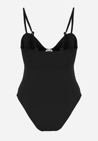 Renee - Czarny Jednoczęściowy Strój Kąpielowy Na Cienkich Ramiączkach ze Złotymi Ozdobami i Wycięciami Nonanoe. Kolekcja: plus size. Kolor: czarny. Materiał: jeans. Wzór: aplikacja #3