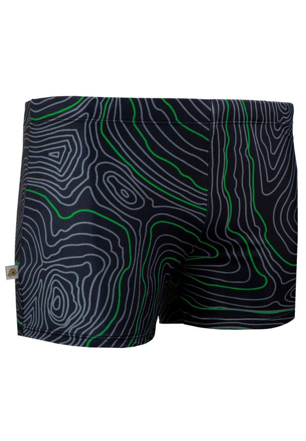 GUGGEN MOUNTAIN - Męskie kąpielówki w paski wysokiej jakości nadruk. Kolor: czarny, wielokolorowy, zielony. Materiał: poliester, elastan. Wzór: paski, nadruk