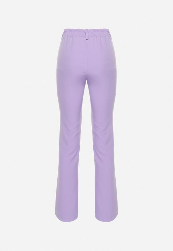 Born2be - Fioletowe Garniturowe Spodnie z Wysokim Stanem i Szerokimi Nogawkami Abigaille. Okazja: na co dzień. Stan: podwyższony. Kolor: fioletowy. Materiał: tkanina. Wzór: gładki. Styl: klasyczny, casual, elegancki