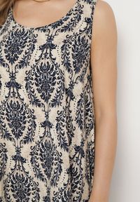 Born2be - Beżowo-Granatowa Rozkloszowana Sukienka z Bawełny bez Rękawów Horrilla. Kolor: beżowy. Materiał: bawełna. Długość rękawa: bez rękawów. Sezon: lato. Styl: boho #2