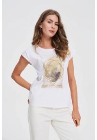 MOODO - T-shirt z printem biały. Kolor: biały. Materiał: bawełna. Wzór: nadruk