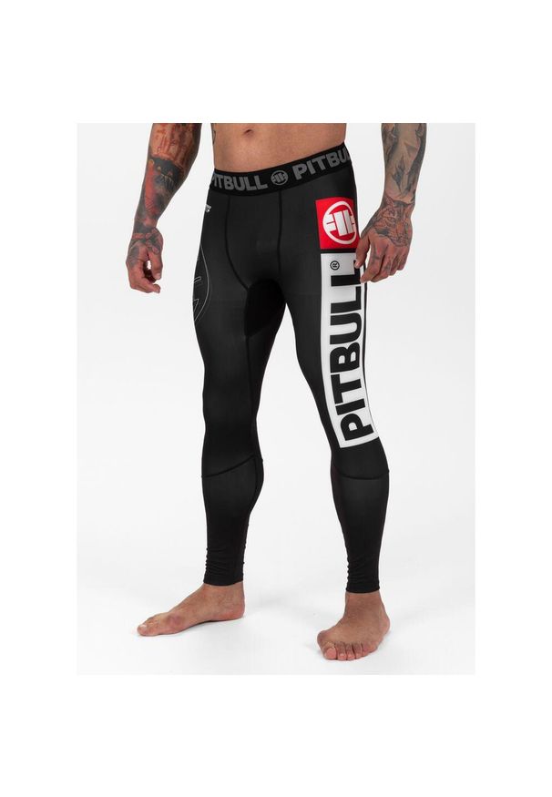 PITBULL - Legginsy dla dorosłych techniczne sportowe Hilltop Sports. Kolor: czarny, wielokolorowy, biały. Sport: fitness