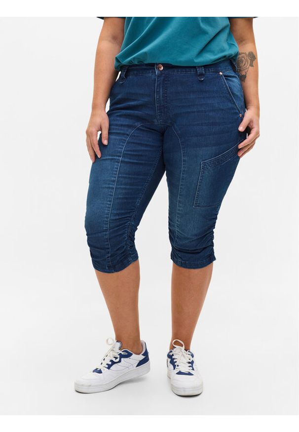 Zizzi Szorty jeansowe J10111A Granatowy Slim Fit. Kolor: niebieski. Materiał: bawełna