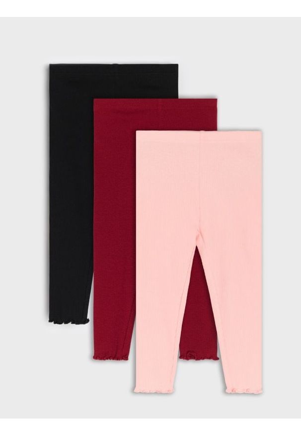 Sinsay - Prążkowane legginsy 3 pack - różowy. Kolor: różowy. Materiał: prążkowany
