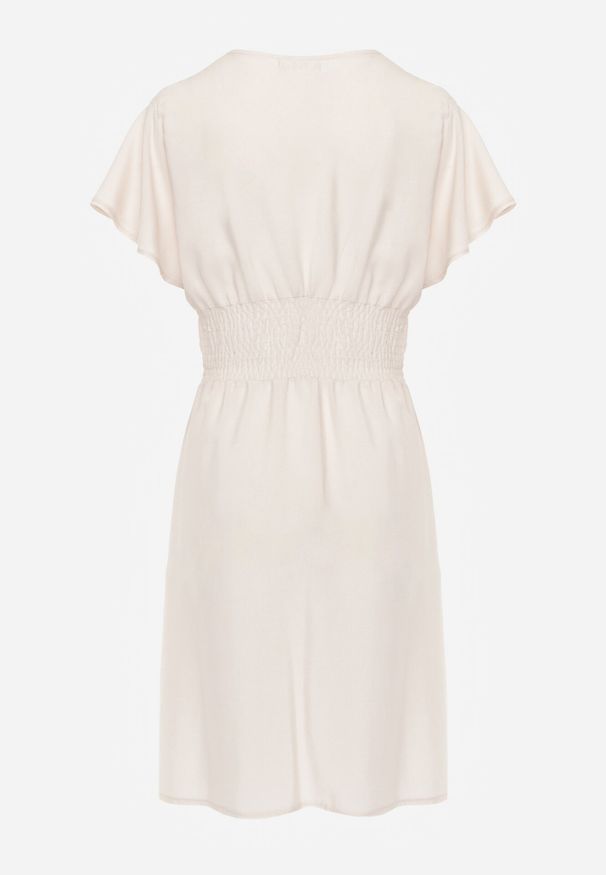 Born2be - Beżowa Sukienka z Wiskozy Saede. Okazja: na co dzień. Kolor: beżowy. Materiał: wiskoza. Wzór: gładki. Sezon: lato. Typ sukienki: kopertowe. Styl: casual. Długość: mini