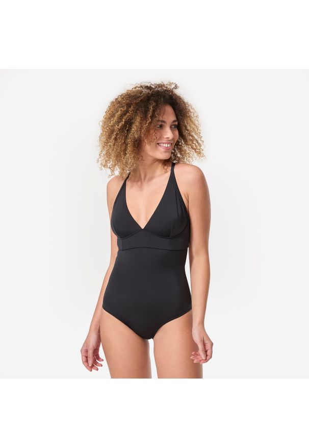OLAIAN - Kostium kąpielowy jednoczęściowy surfingowy damski Olaian Bea. Kolor: czarny. Materiał: poliester, poliamid, materiał, elastan