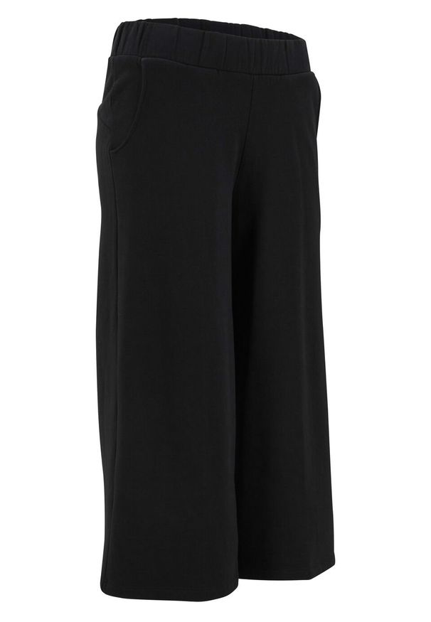 Spodnie dresowe culotte 7/8 z bawełny organicznej, Level 1 bonprix czarny. Kolor: czarny. Materiał: materiał, bawełna, dresówka. Styl: sportowy