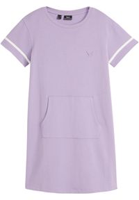 bonprix - Sukienka dresowa dziewczęca. Kolor: fioletowy. Materiał: dresówka. Wzór: haft