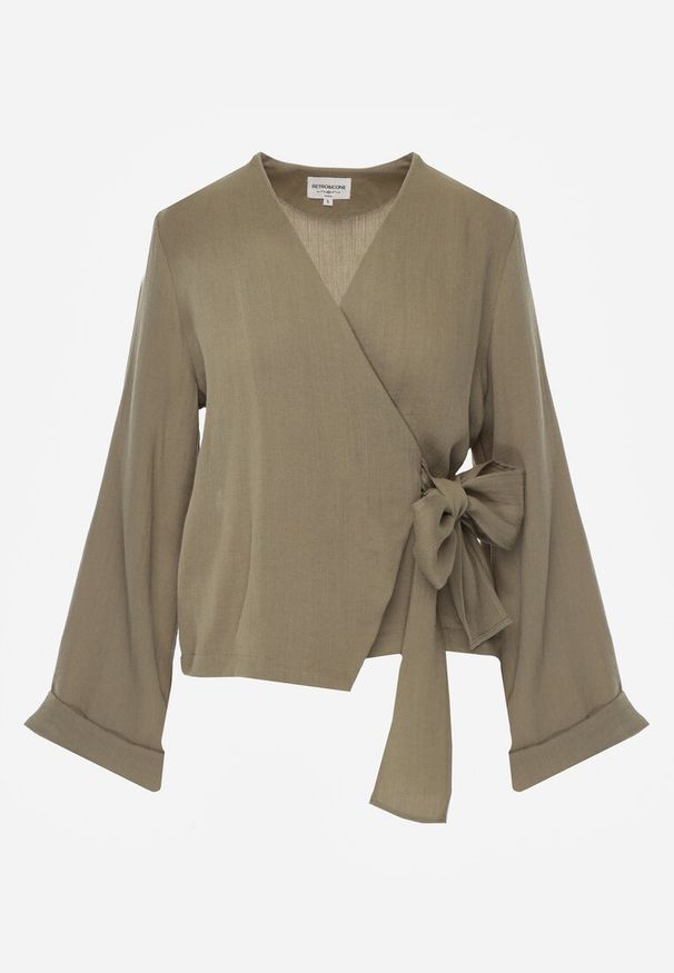 Renee - Zielona Wiskozowa Bluzka z Kopertowym Dekoltem i Wiązaniem z Boku Velarila. Typ kołnierza: dekolt kopertowy. Kolor: zielony. Materiał: wiskoza