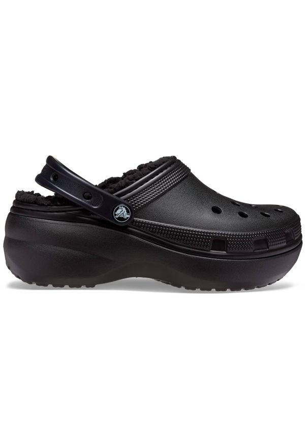 Crocs - Classic platforma damskie chodaki z podszewką. Kolor: czarny. Obcas: na platformie. Styl: klasyczny