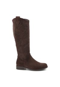 Kozaki damskie S.Barski, wysoka cholewka materiałowe wnętrze zapinane na suwak oraz miękka wkładka, brązowe, HY61-8023. Wysokość cholewki: przed kolano. Kolor: brązowy. Materiał: materiał. Szerokość cholewki: normalna #5