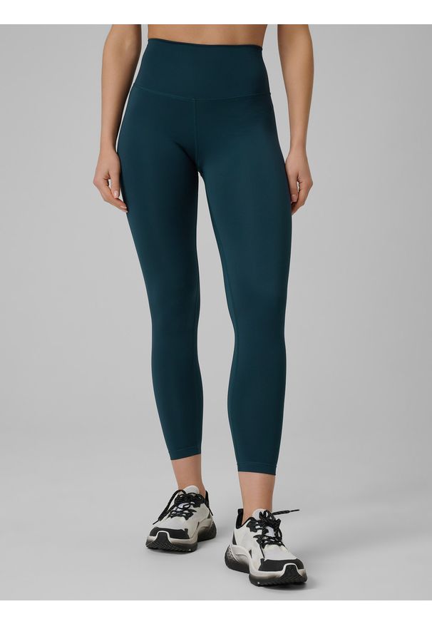 4f - 4F Legginsy treningowe szybkoschnące damskie - turkusowe L. Stan: podwyższony. Kolor: turkusowy. Materiał: włókno. Długość: długie. Sport: fitness