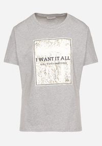 Born2be - Jasnoszary Bawełniany T-shirt Ozdobiony Nadrukiem Nelltaria. Okazja: na co dzień. Kolor: szary. Materiał: bawełna. Wzór: aplikacja, nadruk. Sezon: lato, wiosna. Styl: elegancki, casual #5