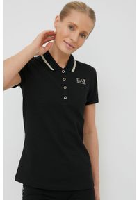 EA7 Emporio Armani t-shirt damski kolor czarny z kołnierzykiem. Okazja: na co dzień. Kolor: czarny. Długość: krótkie. Styl: casual #4