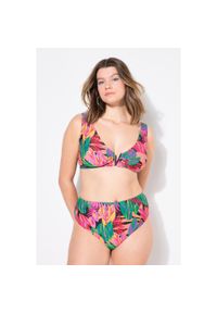 ULLA POPKEN - Damski Top od bikini miękkie miseczki nadruk dżungli falbana. Kolekcja: plus size. Kolor: zielony. Materiał: poliester, elastan, poliamid, materiał. Wzór: nadruk