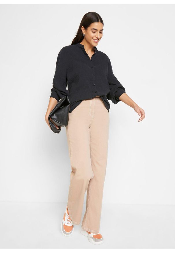 bonprix - Długa bluzka z przewiewnego muślinu. Kolor: czarny. Materiał: bawełna. Długość: długie