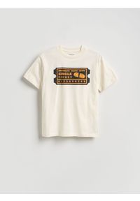 Reserved - T-shirt z nadrukiem - złamana biel. Materiał: dzianina, bawełna. Wzór: nadruk #1