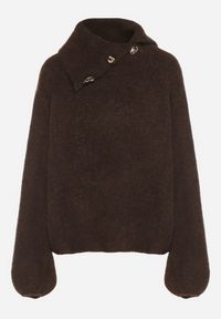 Born2be - Brązowy Golf z Wełną i Metalicznymi Guzikami Vidora. Okazja: na co dzień. Typ kołnierza: golf. Kolor: brązowy. Materiał: wełna. Wzór: aplikacja. Styl: casual, elegancki #2