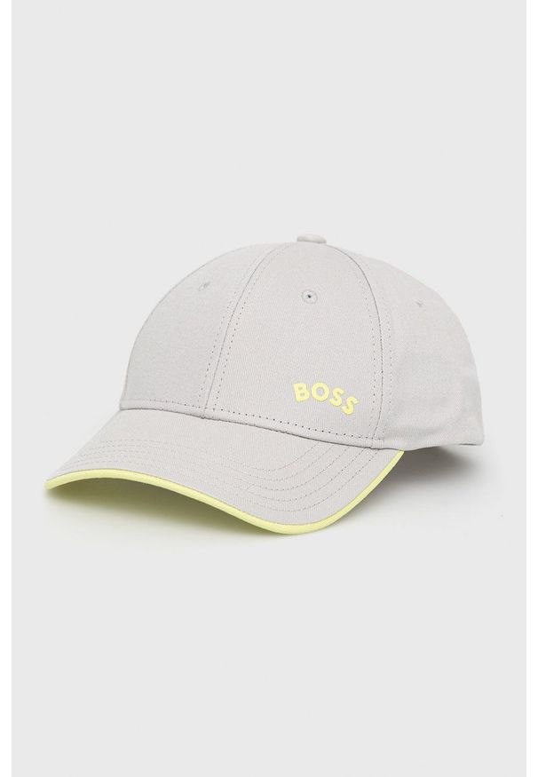 BOSS - Boss czapka Athleisure kolor szary gładka. Kolor: szary. Materiał: bawełna. Wzór: gładki