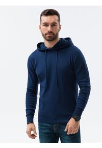 Ombre Clothing - Sweter męski z kapturem - granatowy V3 E187 - XXL. Typ kołnierza: kaptur. Kolor: niebieski. Materiał: bawełna, nylon #2
