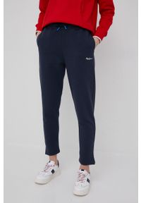Pepe Jeans spodnie bawełniane Calista damskie kolor granatowy gładkie. Stan: podwyższony. Kolor: niebieski. Materiał: bawełna. Wzór: gładki