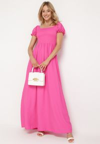 Born2be - Różowa Rozkloszowana Sukienka z Elastyczną Górą i Gumką w Talii Aliexava. Okazja: na co dzień. Typ kołnierza: dekolt kwadratowy. Kolor: różowy. Typ sukienki: proste. Styl: casual, elegancki #5