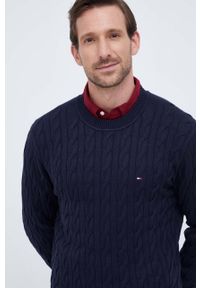 TOMMY HILFIGER - Tommy Hilfiger sweter bawełniany kolor granatowy lekki. Kolor: niebieski. Materiał: bawełna. Długość rękawa: długi rękaw. Długość: długie. Wzór: ze splotem #5